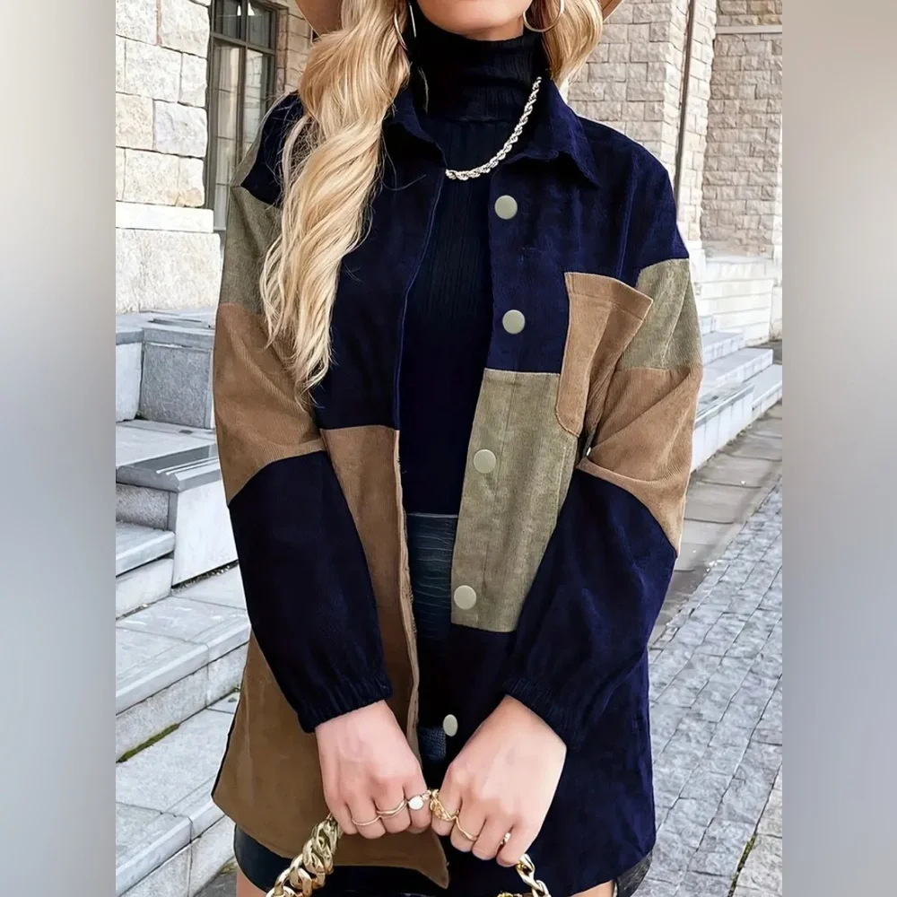 Colorblock Long Sleeve Button Down Jacket - Picture 3 of 4